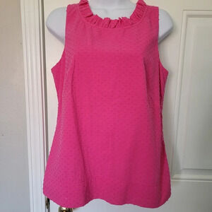NWT Vineyard Vines Hot Pink Fuschia Swiss Dot Ruffle Neck Lined Sleeveless Top 8